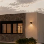 Render de vivienda unifamiliar al atardecer – proyecto residencial